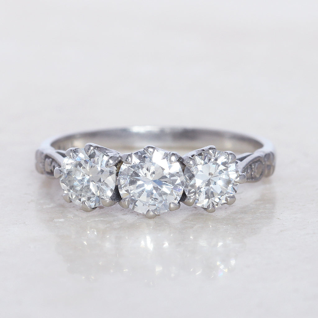 Vintage 1.30 Carat Brilliant Cut Diamond Three Stone