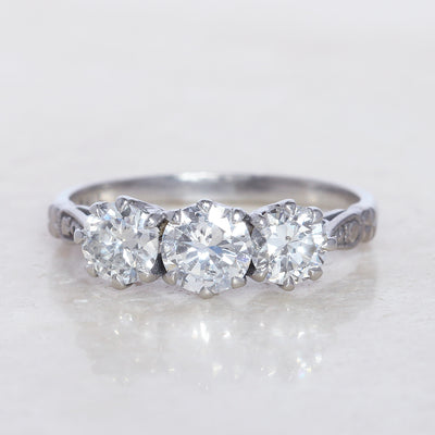 Vintage 1.30 Carat Brilliant Cut Diamond Three Stone