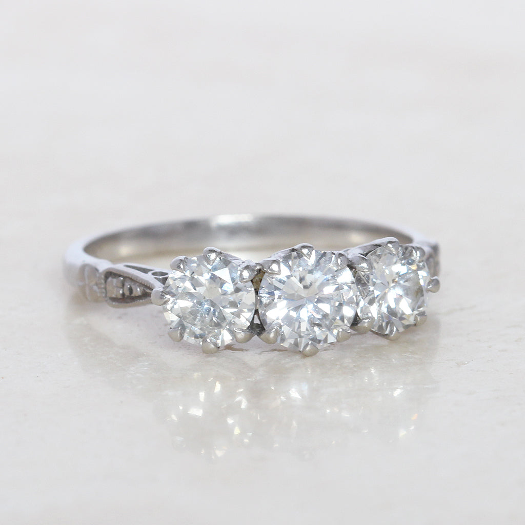 Vintage 1.30 Carat Brilliant Cut Diamond Three Stone