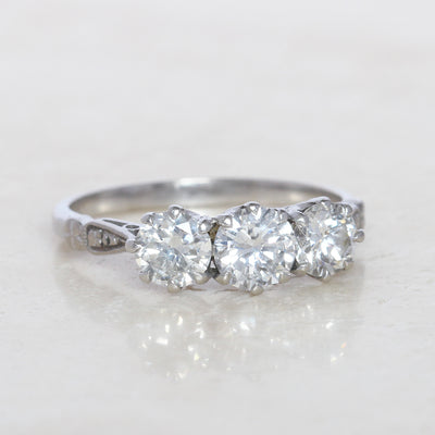 Vintage 1.30 Carat Brilliant Cut Diamond Three Stone