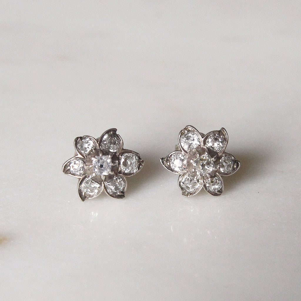 Victorian 0.75 Carat Old Mine Cut Diamond Cluster Stud Earrings