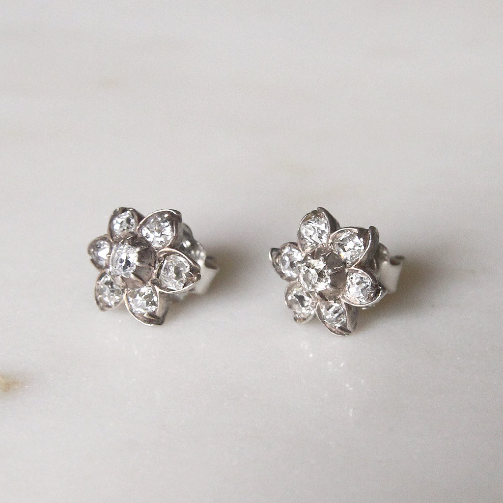 Victorian 0.75 Carat Old Mine Cut Diamond Cluster Stud Earrings