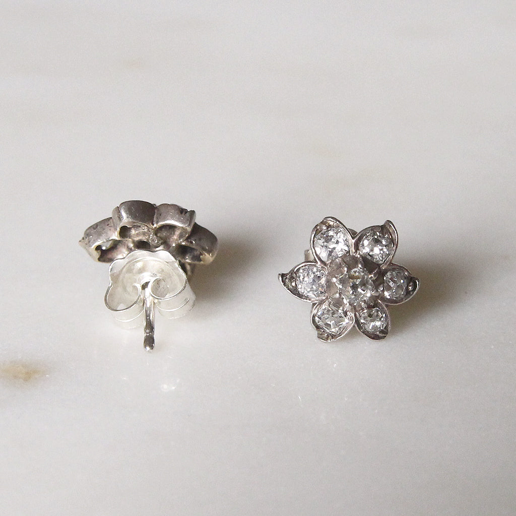 Victorian Carat Old Mine Cut Diamond Cluster Stud Earrings