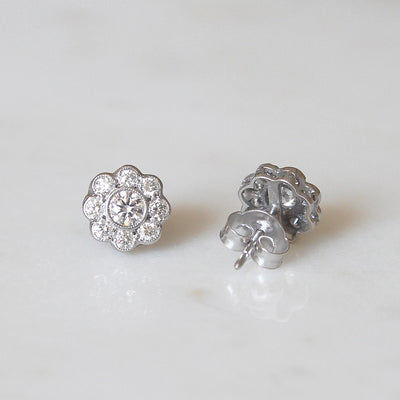 Edwardian Style 1.04 Carat Brilliant Cut Diamond Daisy Cluster Stud Earrings