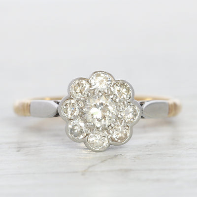 Vintage 0.65 Carat Transitional Cut Diamond Daisy Cluster