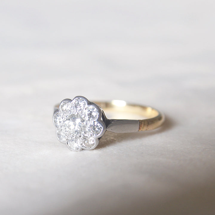 Vintage 0.65 Carat Transitional Cut Diamond Daisy Cluster