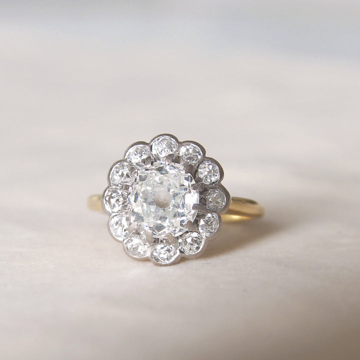 Edwardian 2.40 Carat Old Mine Cut Diamond Cluster
