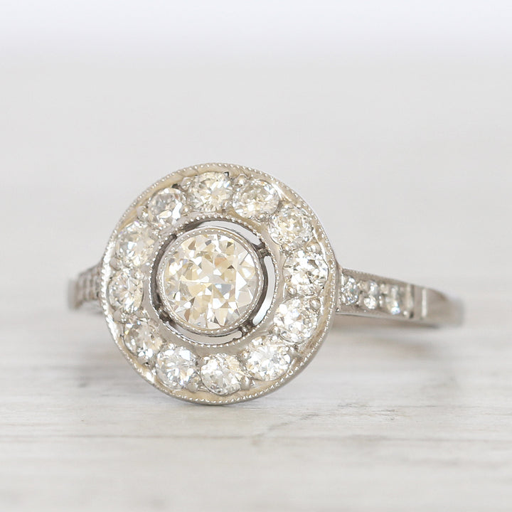 Art Deco Style 0.91 Carat Old European Cut Diamond Halo Cluster