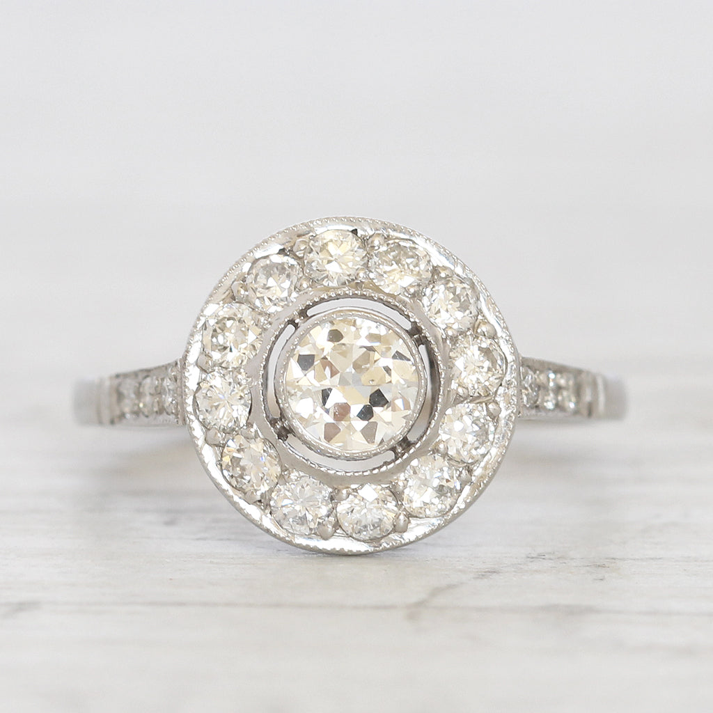 Art Deco Style 0.91 Carat Old European Cut Diamond Halo Cluster