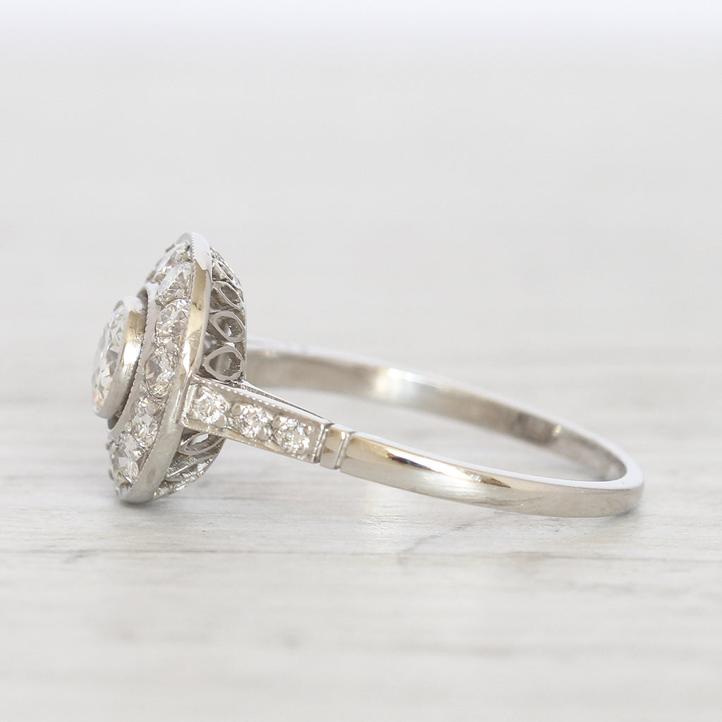 Art Deco Style 0.91 Carat Old European Cut Diamond Halo Cluster