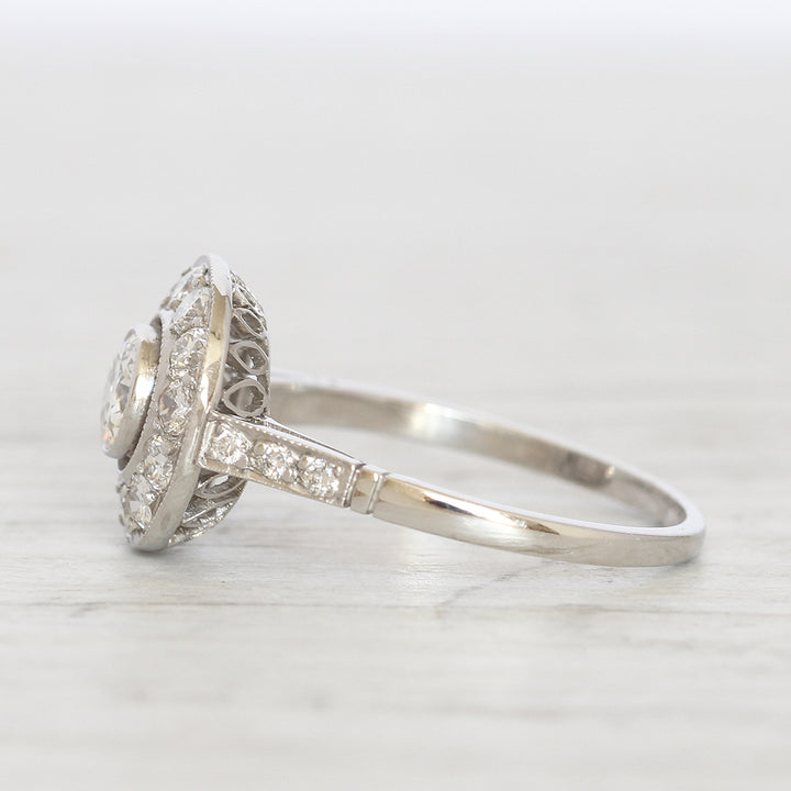 Art Deco Style 0.91 Carat Old European Cut Diamond Halo Cluster
