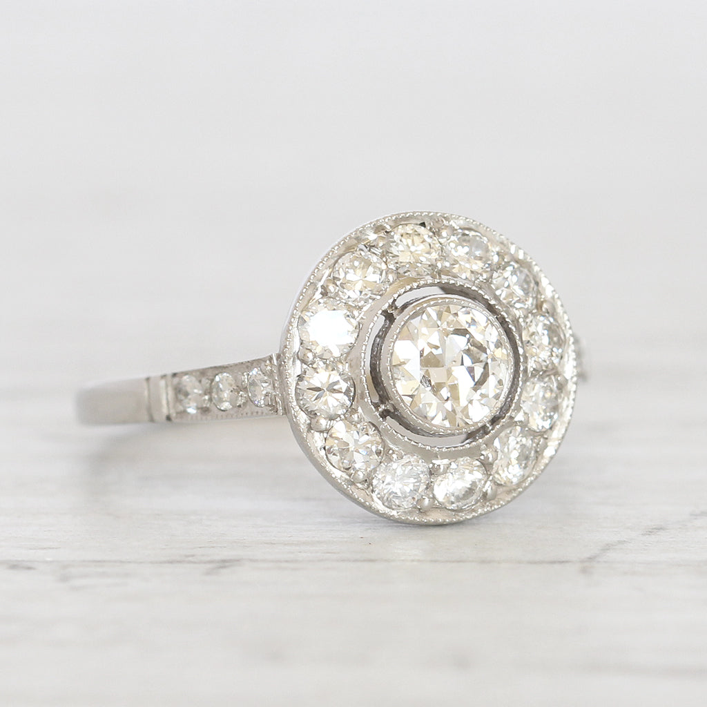 Art Deco Style 0.91 Carat Old European Cut Diamond Halo Cluster