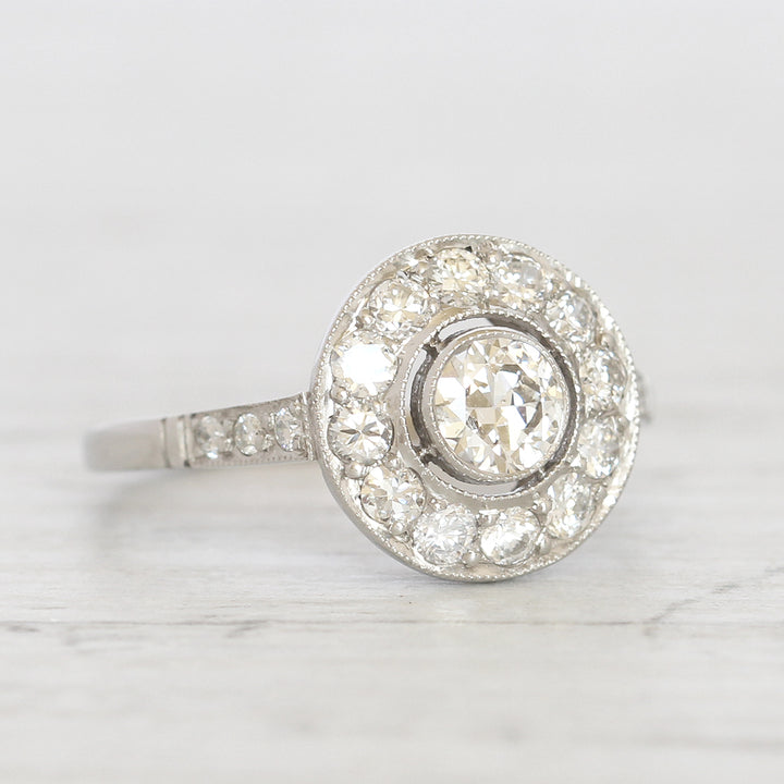 Art Deco Style 0.91 Carat Old European Cut Diamond Halo Cluster