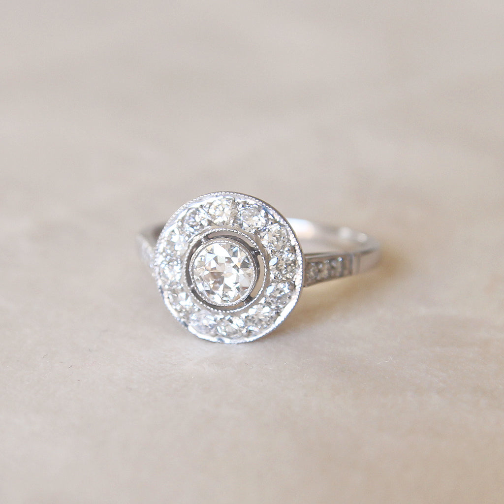Art Deco Style 0.91 Carat Old European Cut Diamond Halo Cluster