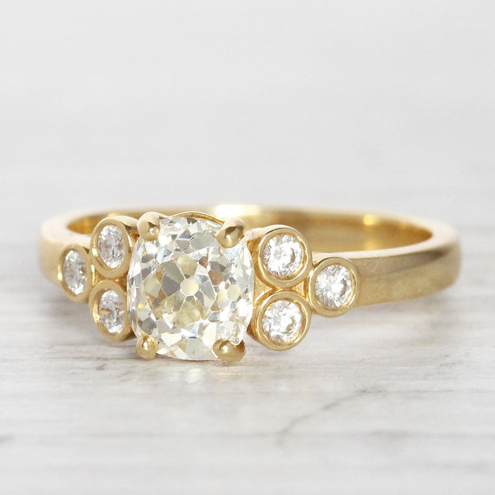 Vintage Style 1.20 Carat Old Mine Cut Diamond with Trefoil Diamond Shoulders