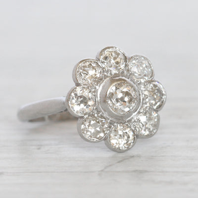 Art Deco 1.85 Carat Old Cut Diamond Daisy Cluster