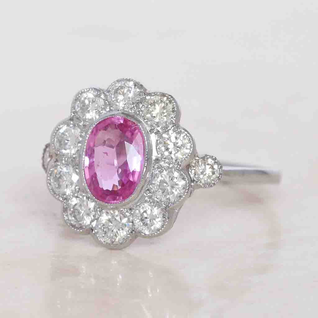 Vintage Style 1.10 Pink Sapphire and Diamond Cluster