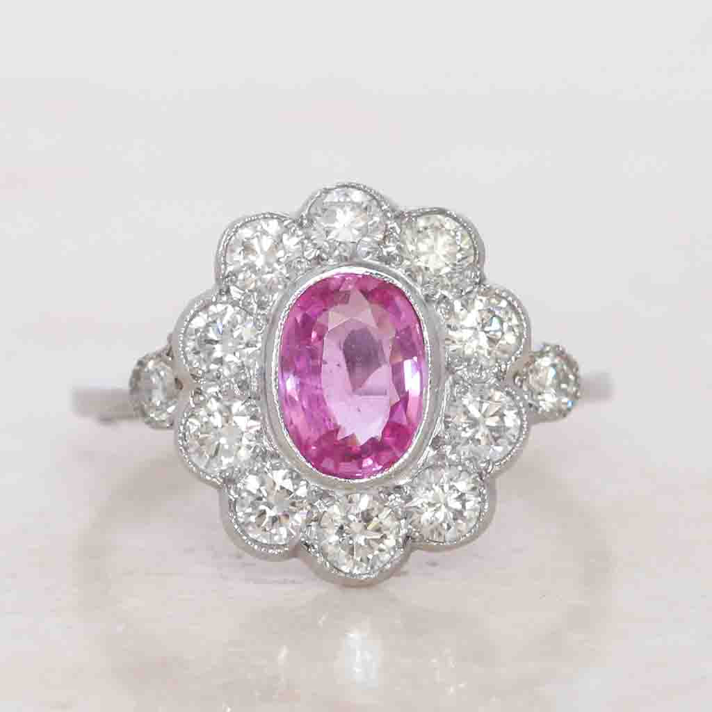 Vintage Style 1.10 Pink Sapphire and Diamond Cluster