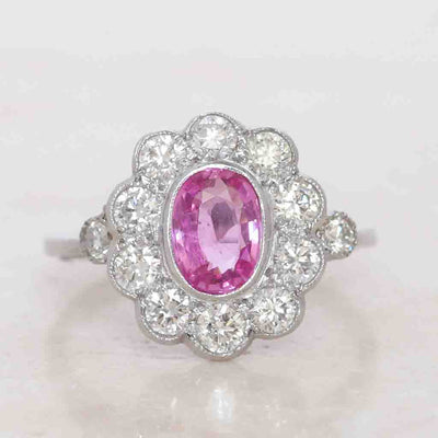 Vintage Style 1.10 Pink Sapphire and Diamond Cluster