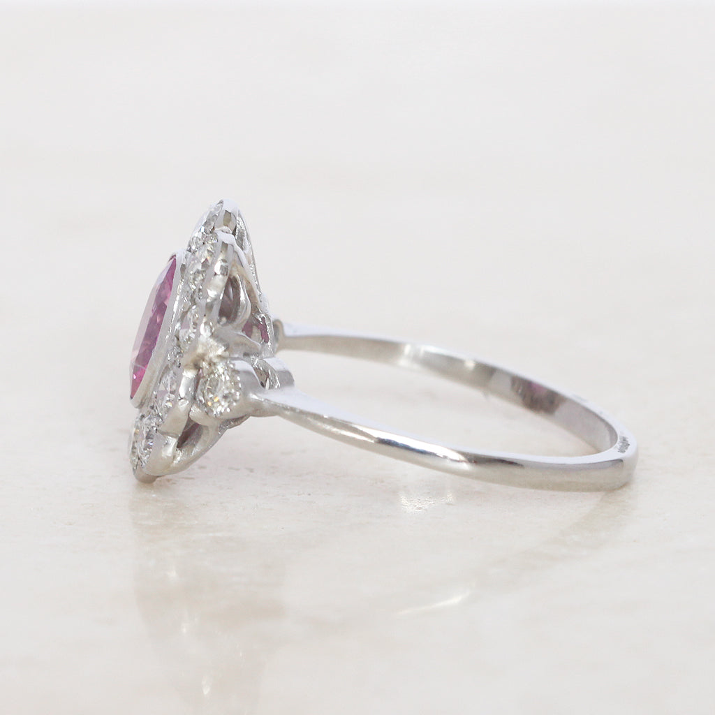 Vintage Style 1.10 Pink Sapphire and Diamond Cluster