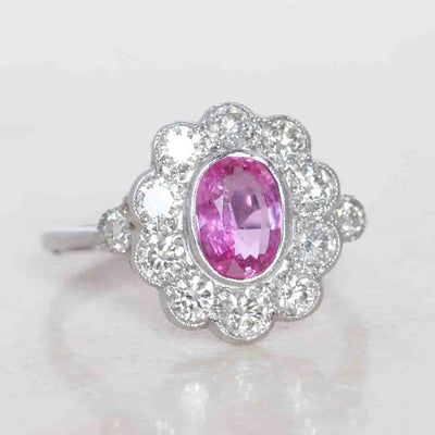 Vintage Style 1.10 Pink Sapphire and Diamond Cluster
