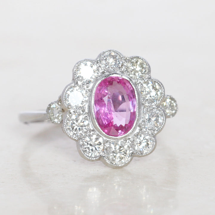 Vintage Style 1.10 Pink Sapphire and Diamond Cluster