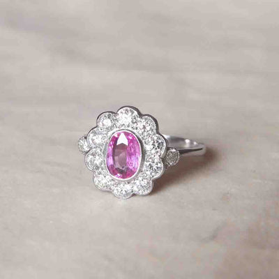 Vintage Style 1.10 Pink Sapphire and Diamond Cluster