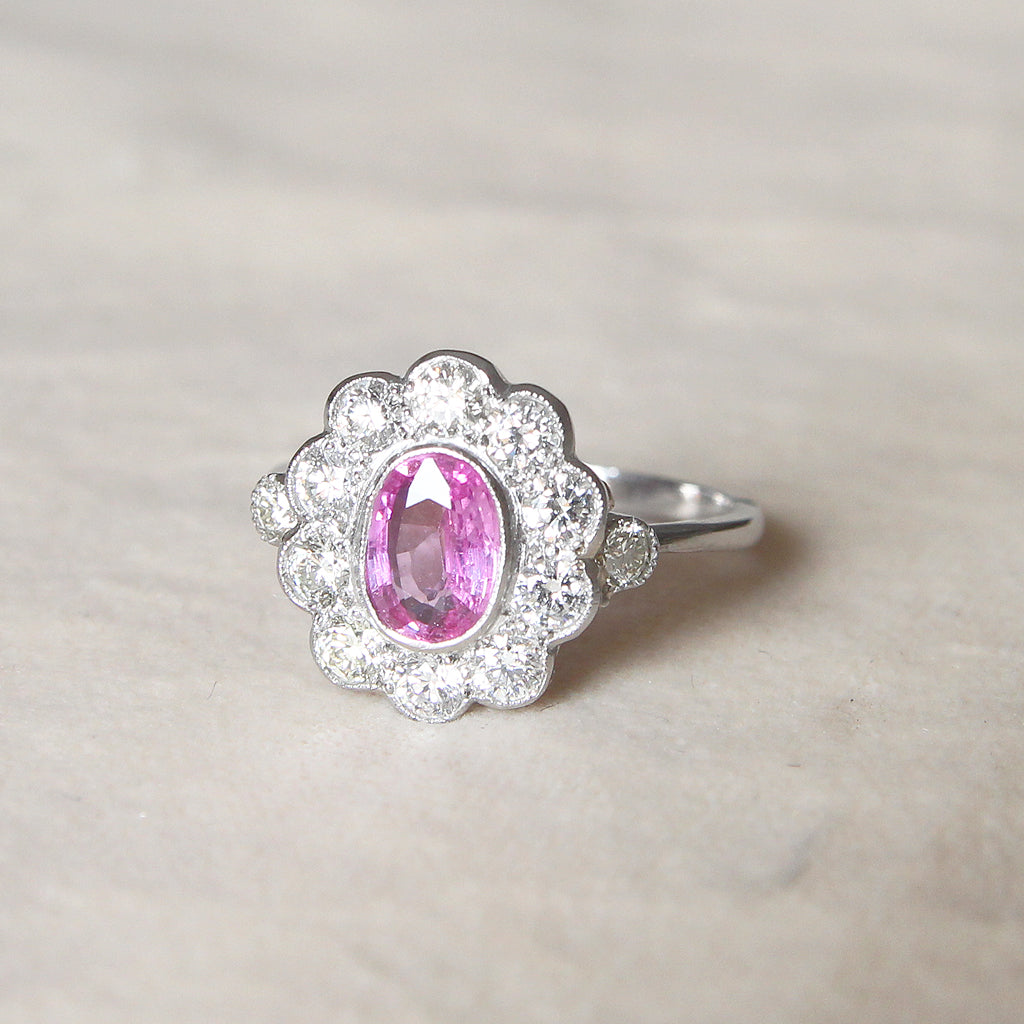 Vintage Style 1.10 Pink Sapphire and Diamond Cluster
