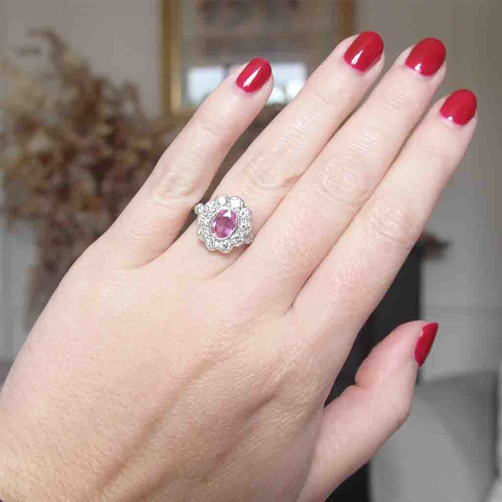 Vintage Style 1.10 Pink Sapphire and Diamond Cluster
