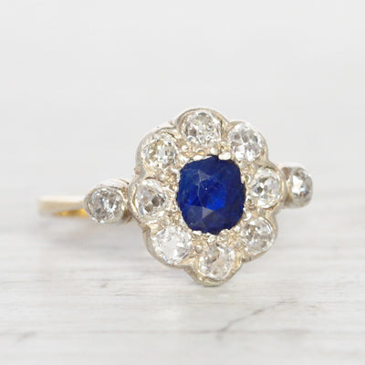 Victorian 0.60 Carat Sapphire and Old Cut Diamond Cluster