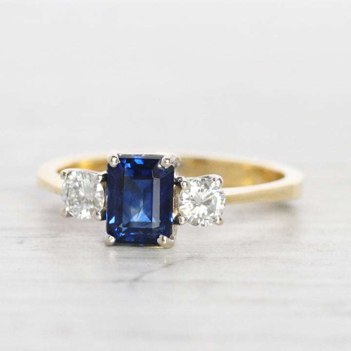 Vintage Style Carat Sapphire and Diamond Three Stone