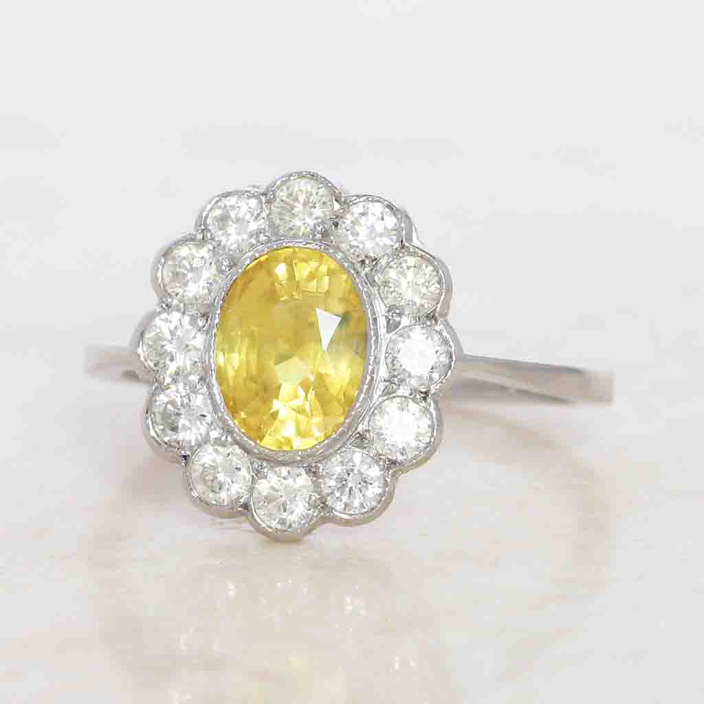 Vintage Style 2.15 Carat Yellow Sapphire and Diamond Cluster
