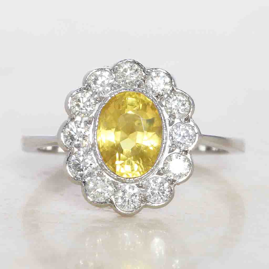 Vintage Style 2.15 Carat Yellow Sapphire and Diamond Cluster