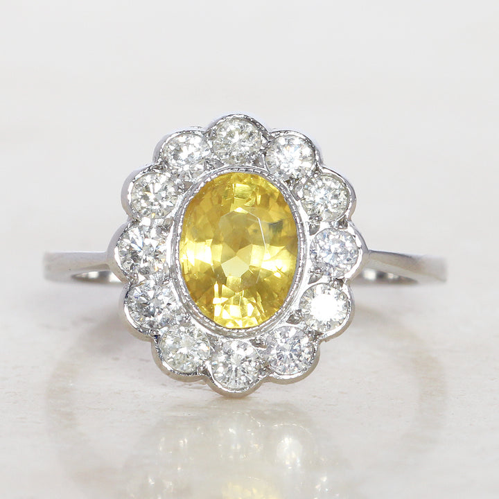 Vintage Style 2.15 Carat Yellow Sapphire and Diamond Cluster