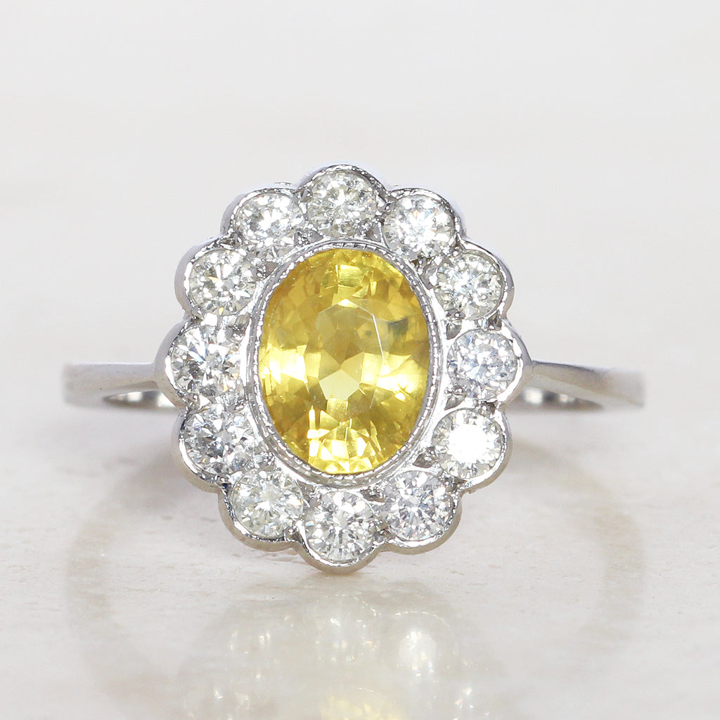 Vintage Style 2.15 Carat Yellow Sapphire and Diamond Cluster