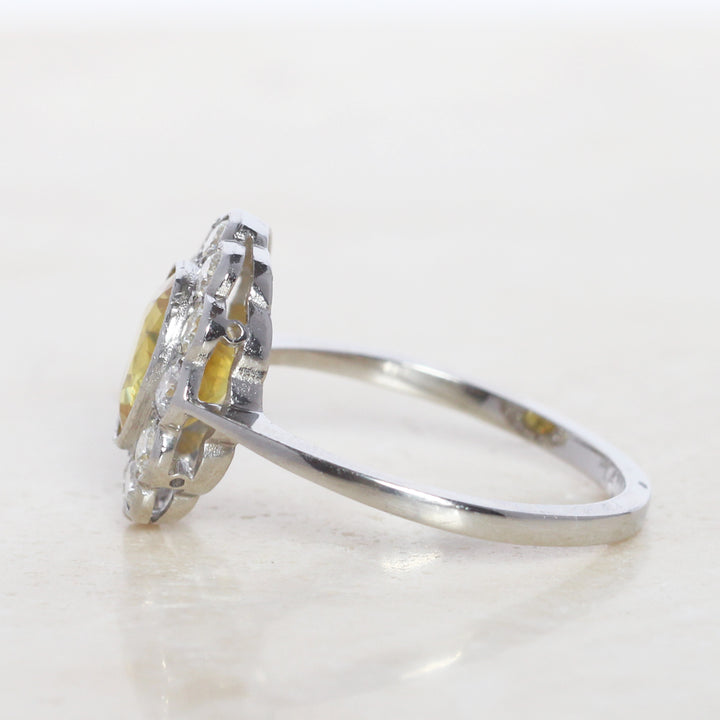 Vintage Style 2.15 Carat Yellow Sapphire and Diamond Cluster