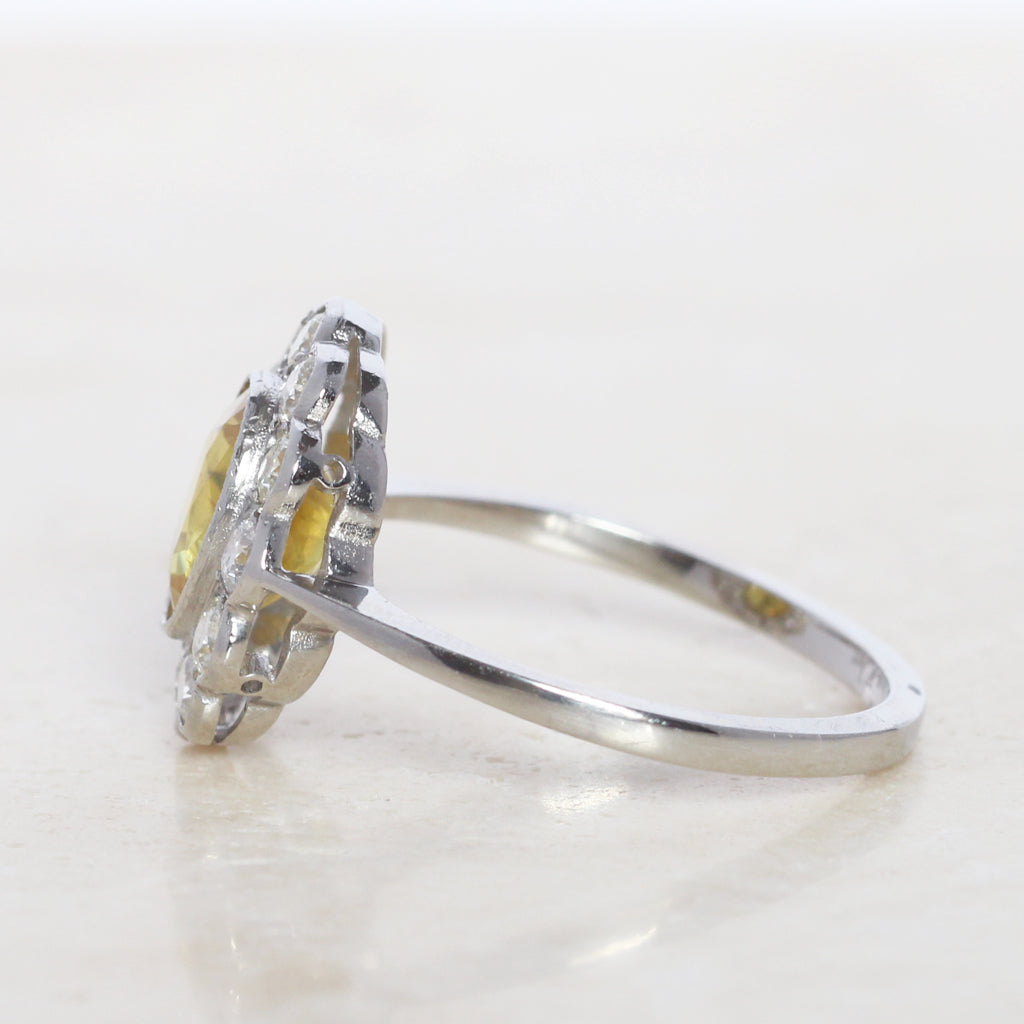 Vintage Style 2.15 Carat Yellow Sapphire and Diamond Cluster
