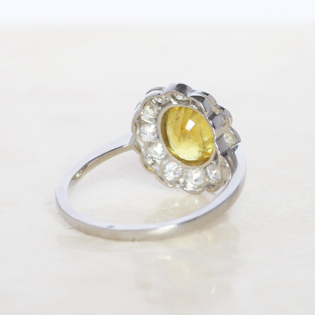 Vintage Style 2.15 Carat Yellow Sapphire and Diamond Cluster