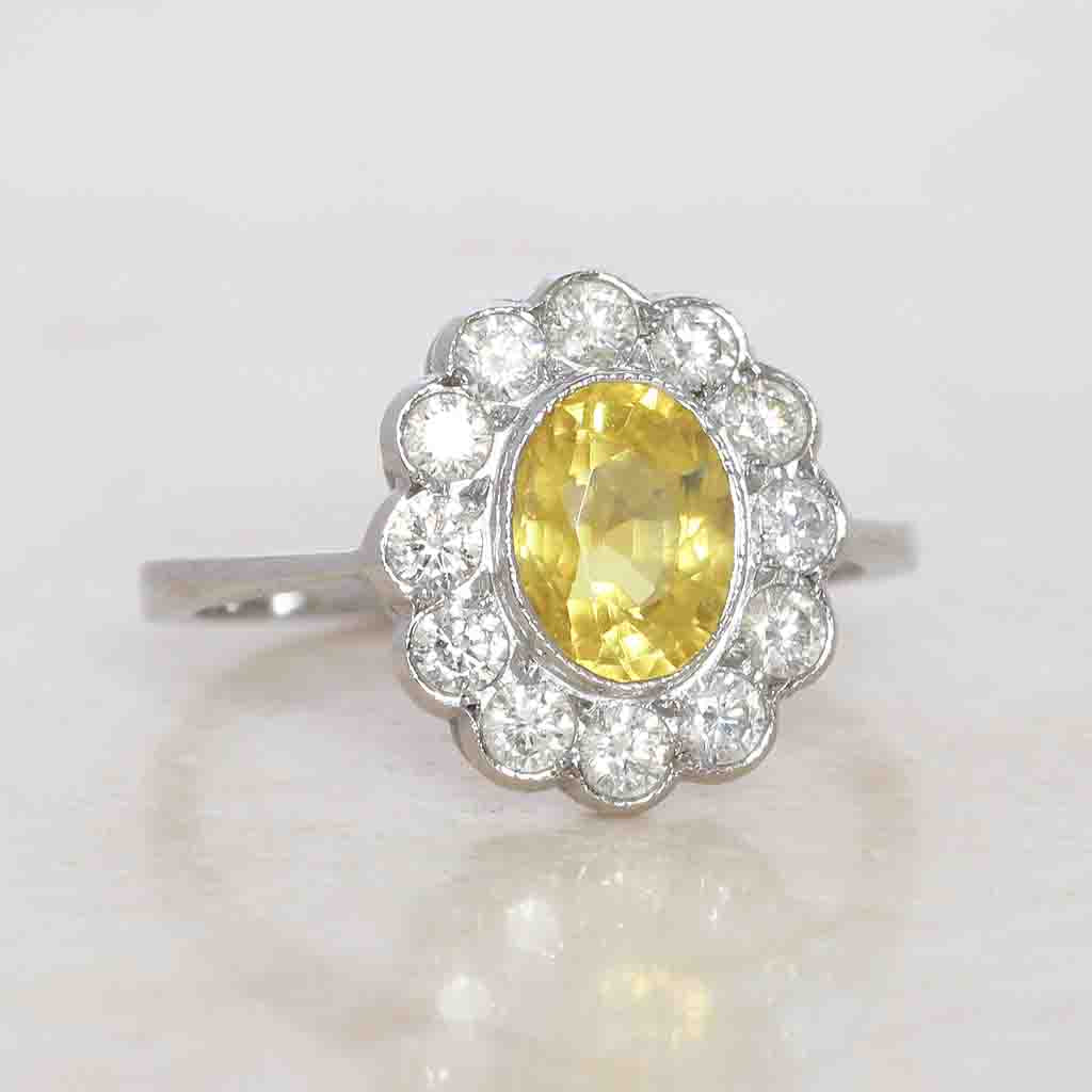 Vintage Style 2.15 Carat Yellow Sapphire and Diamond Cluster
