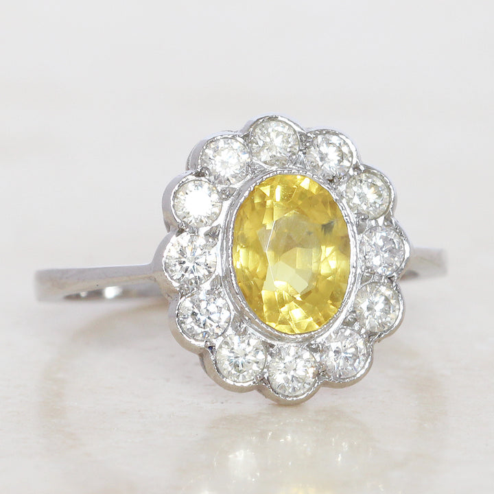 Vintage Style 2.15 Carat Yellow Sapphire and Diamond Cluster