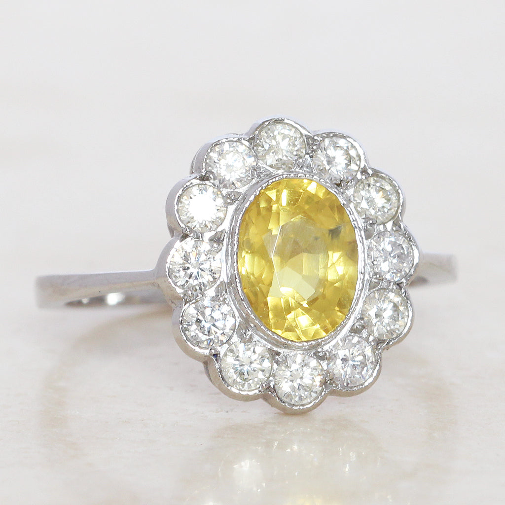 Vintage Style 2.15 Carat Yellow Sapphire and Diamond Cluster