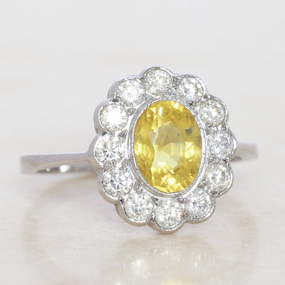 Vintage Style 2.15 Carat Yellow Sapphire and Diamond Cluster