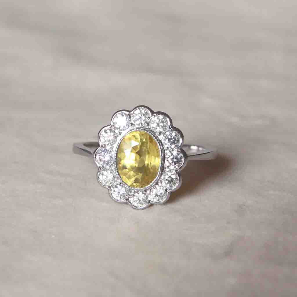 Vintage Style 2.15 Carat Yellow Sapphire and Diamond Cluster