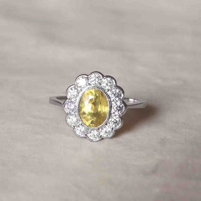 Vintage Style 2.15 Carat Yellow Sapphire and Diamond Cluster