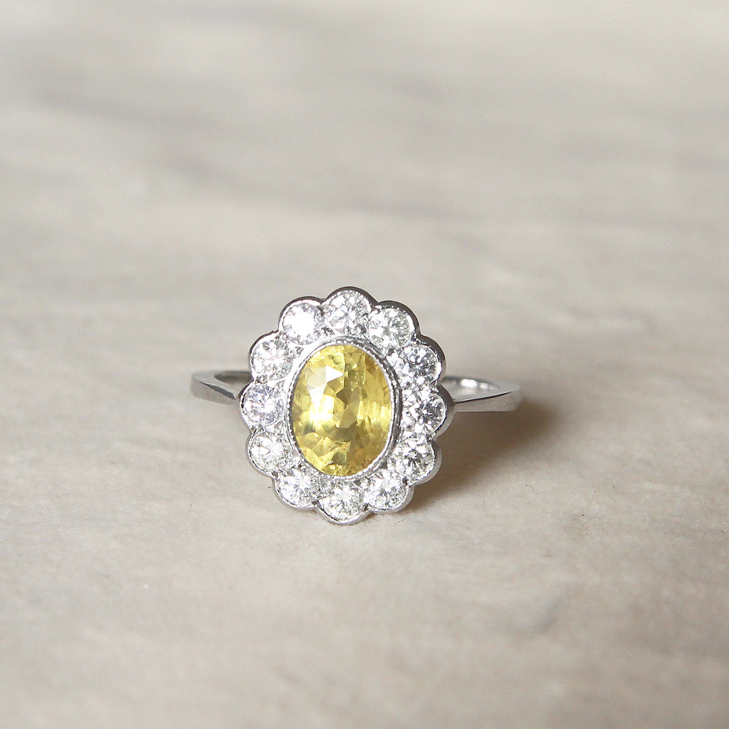 Vintage Style 2.15 Carat Yellow Sapphire and Diamond Cluster