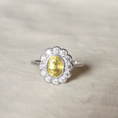 Vintage Style 2.15 Carat Yellow Sapphire and Diamond Cluster