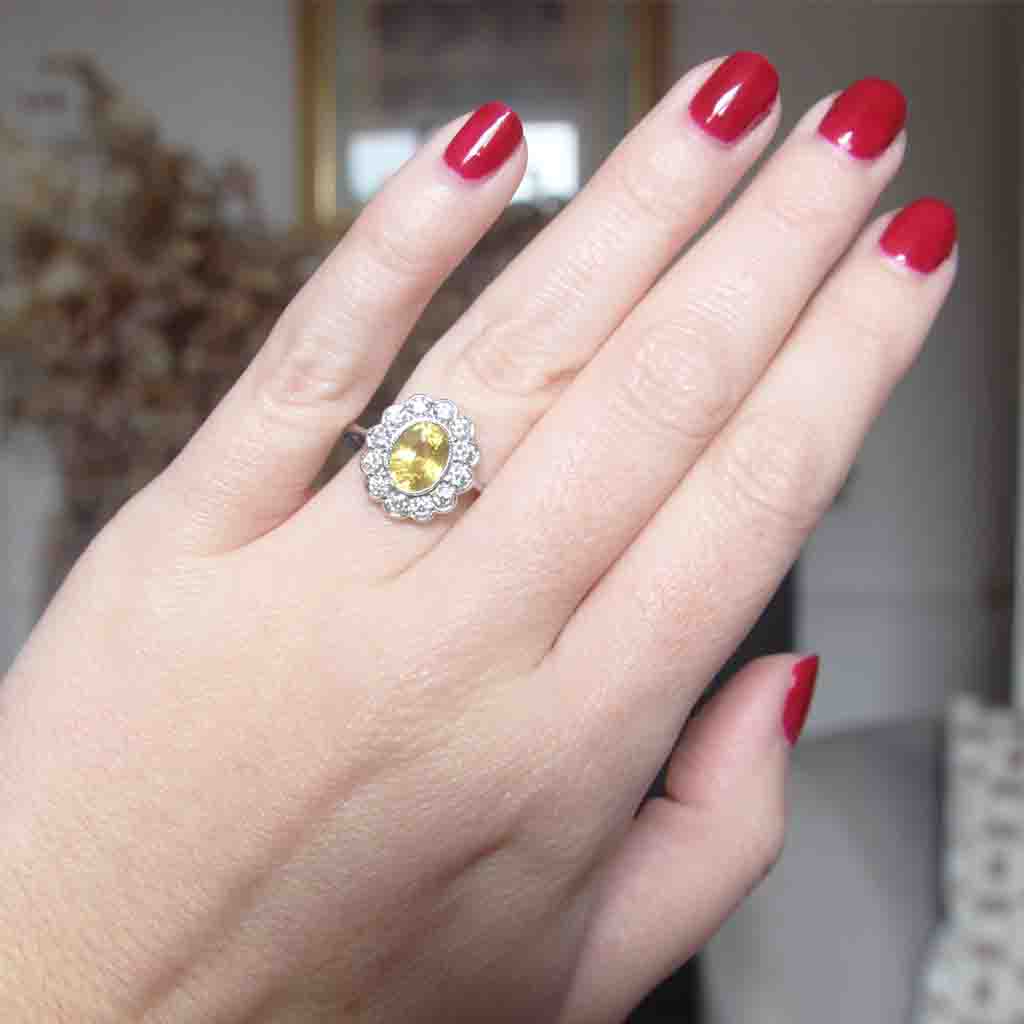 Vintage Style 2.15 Carat Yellow Sapphire and Diamond Cluster