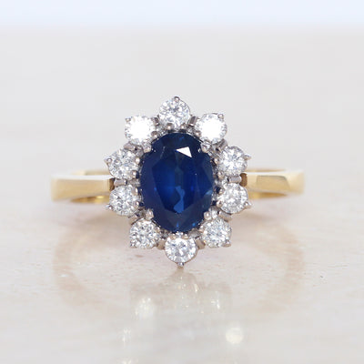 Vintage 1.40 Carat Sapphire and Diamond Cluster