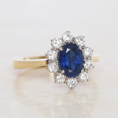 Vintage 1.40 Carat Sapphire and Diamond Cluster