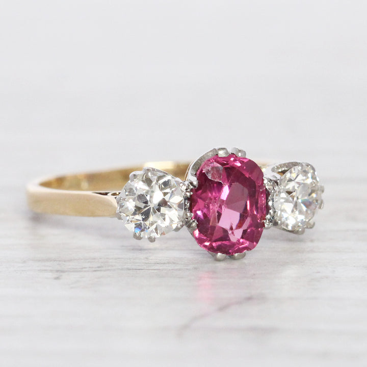 Antique Almandine Garnet and Diamond Three Stone